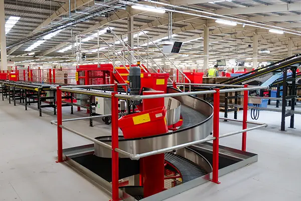 Spiral conveyor handling tote bin Spiral conveyor handling tote bin
