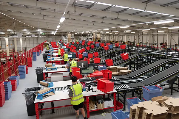 Order packing department in distribution warehouse Order packing department in distribution warehouse
